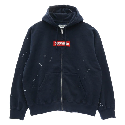 Supreme シュプリーム 26SS × MM6 Maison Margiela エムエムシックス メゾンマルジェラ Box Logo Zip Up Hooded Sweatshirt ボックスロゴ ジップアップ フーデッド スウェットシャツ フーディー パーカー ネイビー系 L【新古品】【未使用】【中古】