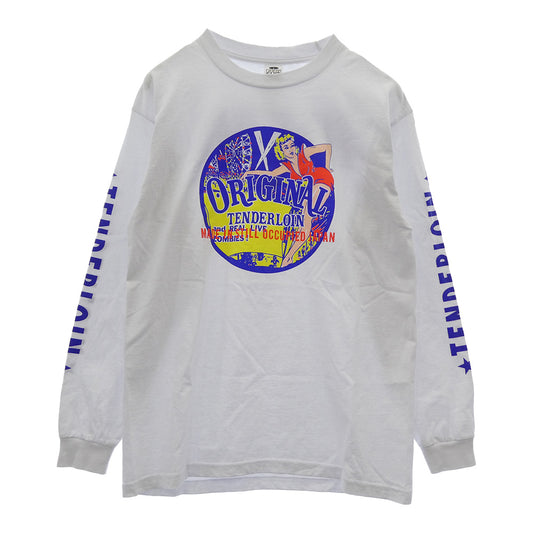 TENDERLOIN テンダーロイン TEE L/S CS サーカス 袖プリント 長袖 Tシャツ カットソー PRO CLUBボディ ホワイト系 L【中古】