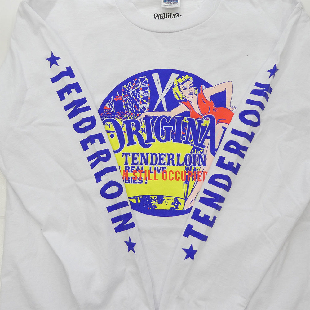 TENDERLOIN テンダーロイン TEE L/S CS サーカス 袖プリント 長袖 Tシャツ カットソー PRO CLUBボディ ホワイト系 L【中古】