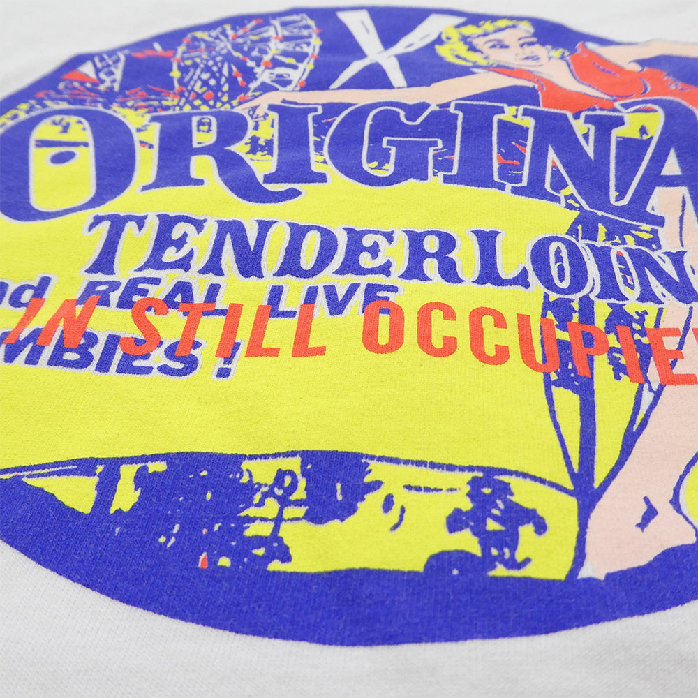 TENDERLOIN テンダーロイン TEE L/S CS サーカス 袖プリント 長袖 Tシャツ カットソー PRO CLUBボディ ホワイト系 L【中古】
