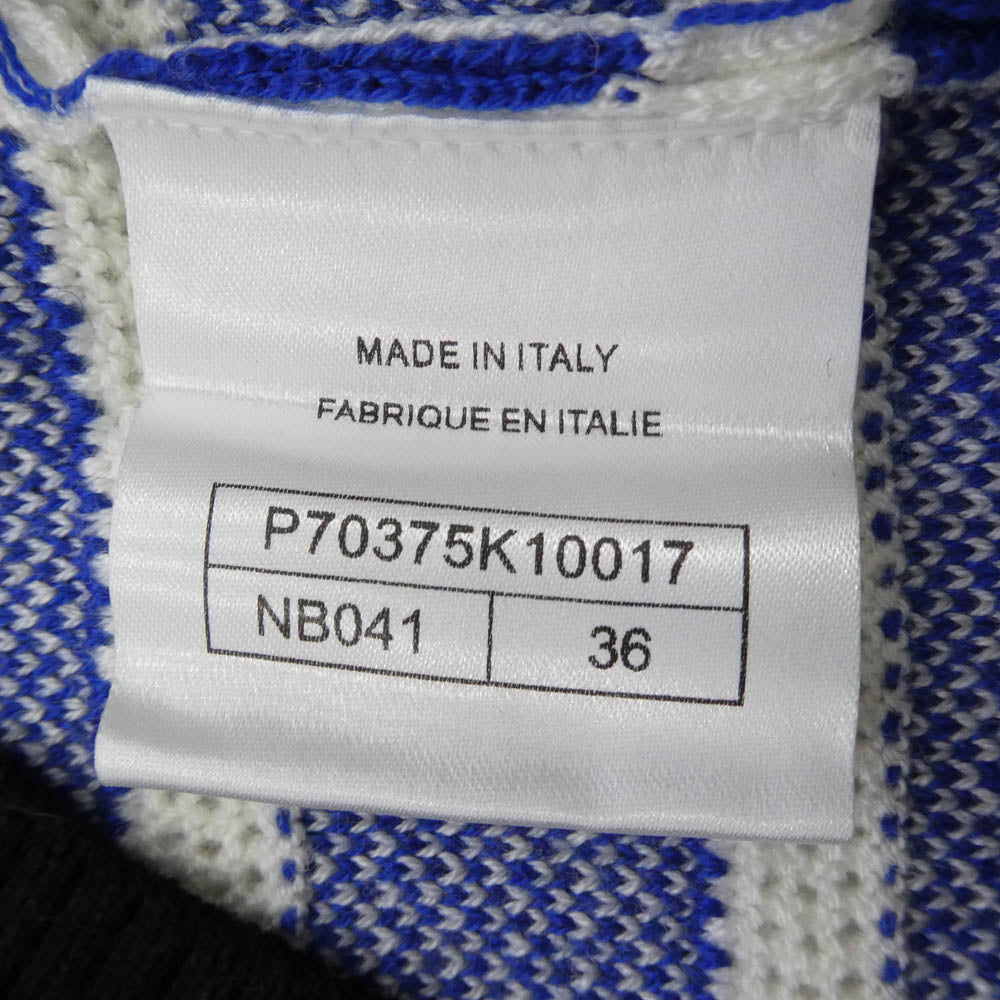 CHANEL シャネル P70375K10017 NB041 イタリア製 カシミヤ ウール ストライプ柄 スモール スパンコール ニット 半袖 ワンピース ブルー系 ホワイト系 36【極上美品】【中古】