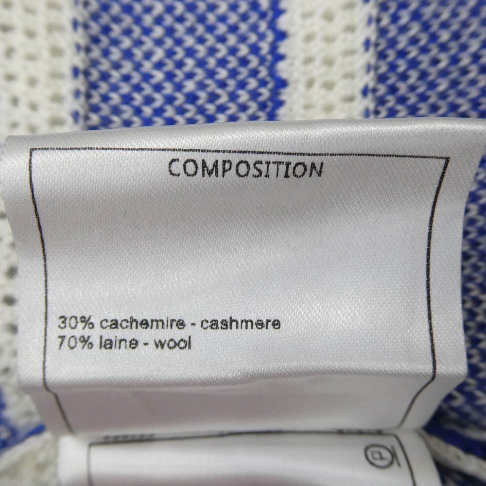CHANEL シャネル P70375K10017 NB041 イタリア製 カシミヤ ウール ストライプ柄 スモール スパンコール ニット 半袖 ワンピース ブルー系 ホワイト系 36【極上美品】【中古】