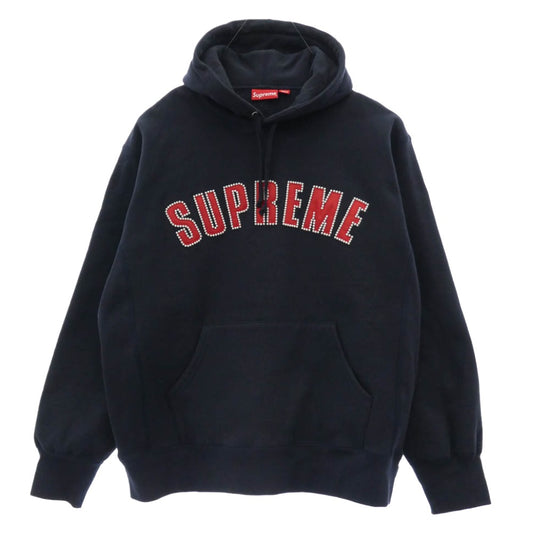 Supreme シュプリーム 21AW Pearl Logo Hooded Sweatshirt パール アーチ ロゴ フーデッド スウェット シャツ フーディー パーカー ネイビー系 L【美品】【中古】