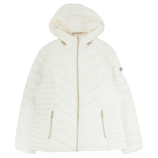 Michael Kors マイケルコース 77B5069M82 Quilted Nylon Packable Puffer Jacket ロゴプレート フーデッド ライト ダウンジャケット ホワイト系 L【中古】