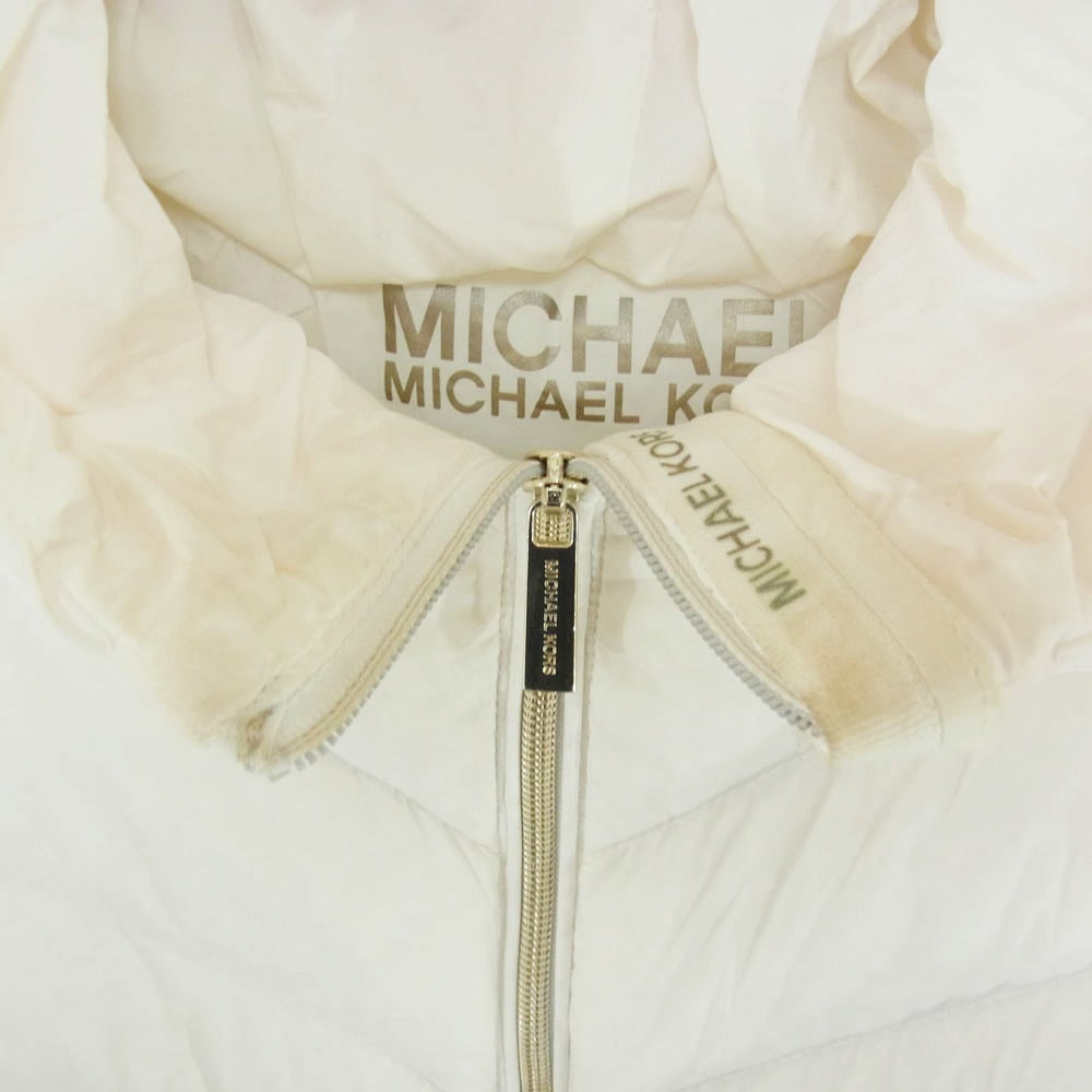 Michael Kors マイケルコース 77B5069M82 Quilted Nylon Packable Puffer Jacket ロゴプレート フーデッド ライト ダウンジャケット ホワイト系 L【中古】