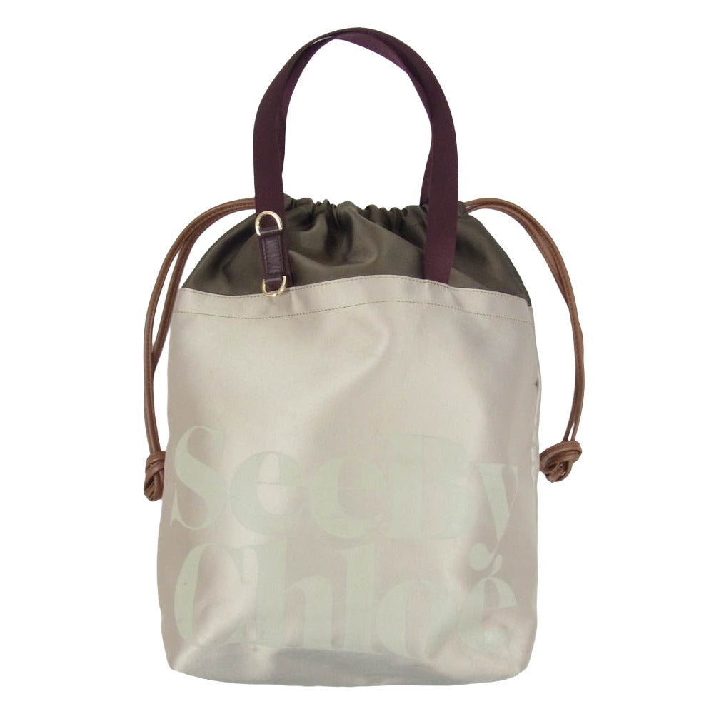 SEE BY CHLOE シーバイクロエ ESSENTIAL SMALL TOTE BAG ロゴプリント スモール トートバッグ ブラウン系【中古】