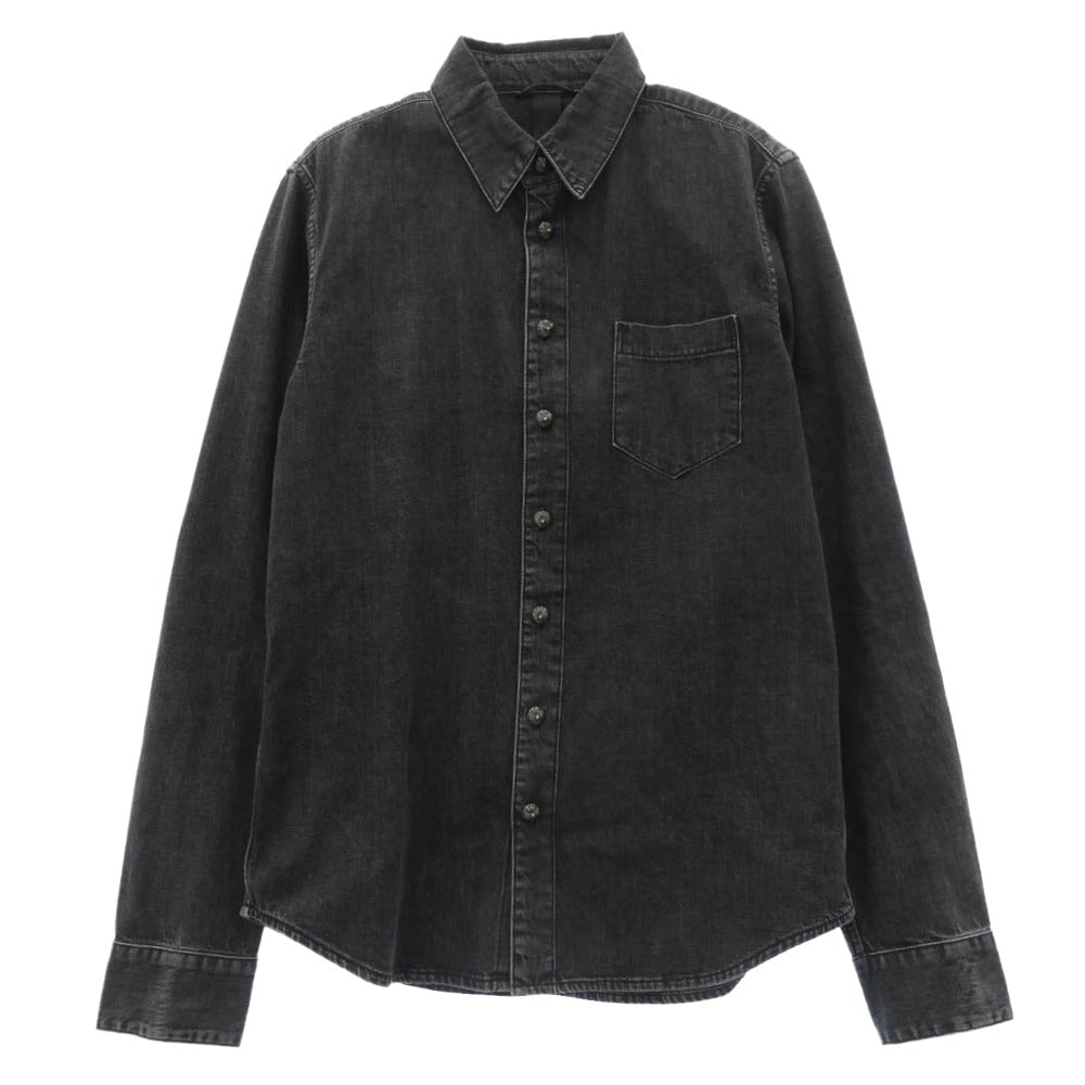 CHROME HEARTS クロムハーツ（原本無） DENIM LOOSEEND 袖レザークロスパッチ クロスボールボタン ルーズエンド 長袖 デニムシャツ ダークグレー系 S【中古】