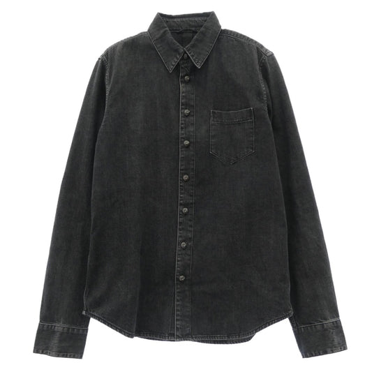 CHROME HEARTS クロムハーツ（原本無） DENIM LOOSEEND 袖レザークロスパッチ クロスボールボタン ルーズエンド 長袖 デニムシャツ ダークグレー系 S【中古】