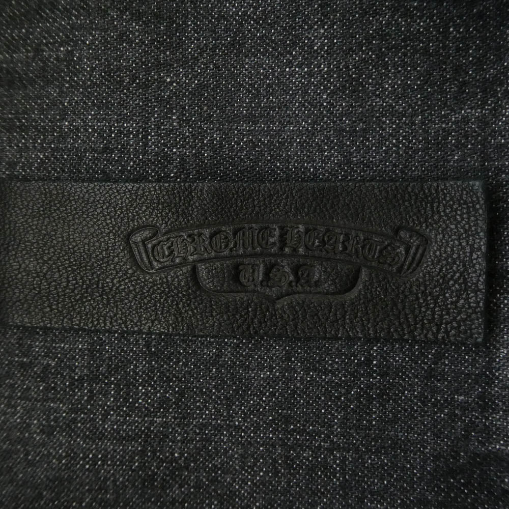 CHROME HEARTS クロムハーツ（原本無） DENIM LOOSEEND 袖レザークロスパッチ クロスボールボタン ルーズエンド 長袖 デニムシャツ ダークグレー系 S【中古】