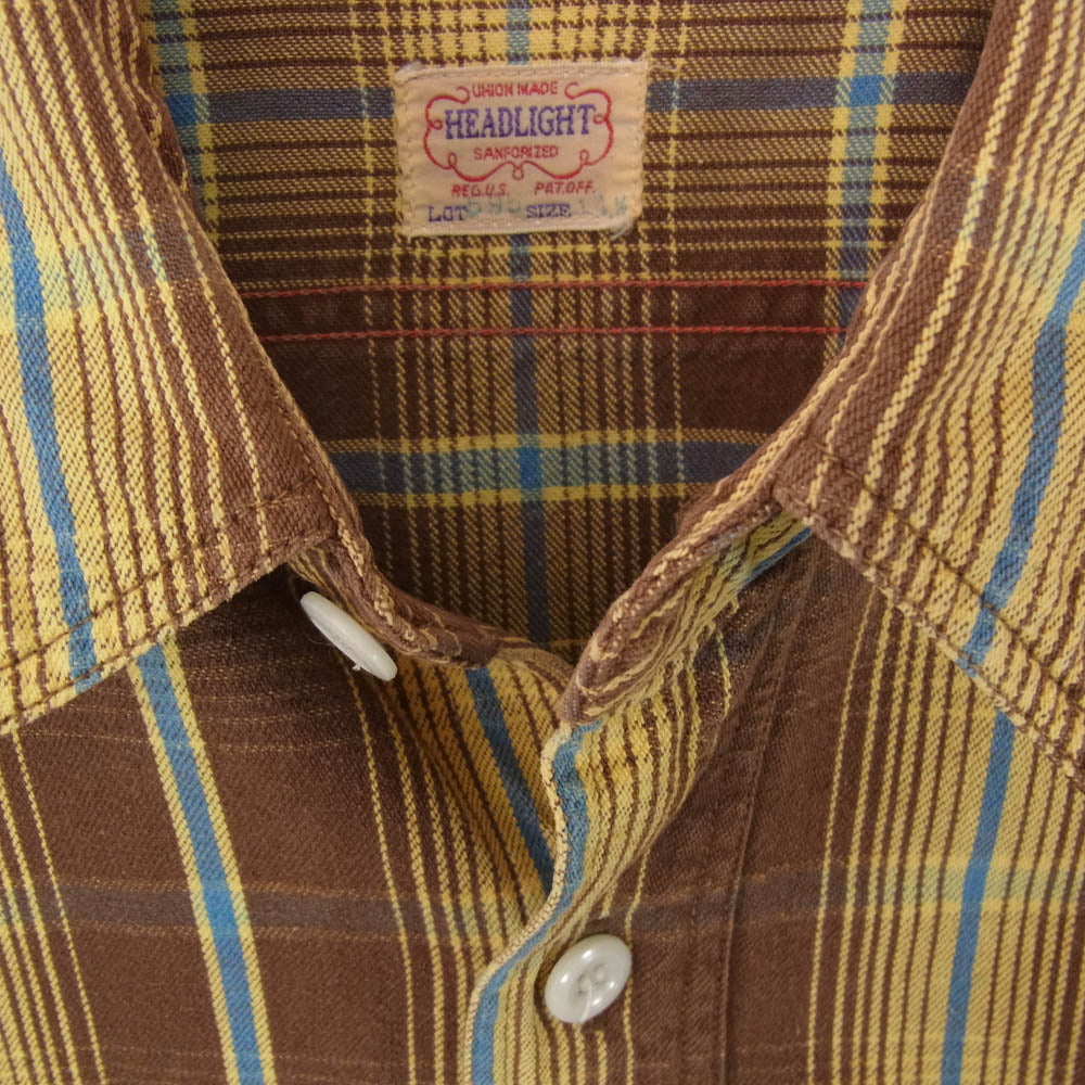 ヘッドライト 復刻 チェック 長袖 ネルシャツ ブラウン系 14 1/2【中古】
