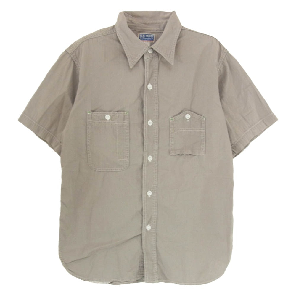 The REAL McCOY'S ザリアルマッコイズ ヘリンボーン 半袖 ワーク シャツ グレー系 15【中古】