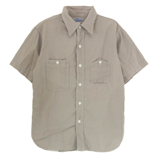 The REAL McCOY'S ザリアルマッコイズ ヘリンボーン 半袖 ワーク シャツ グレー系 15【中古】