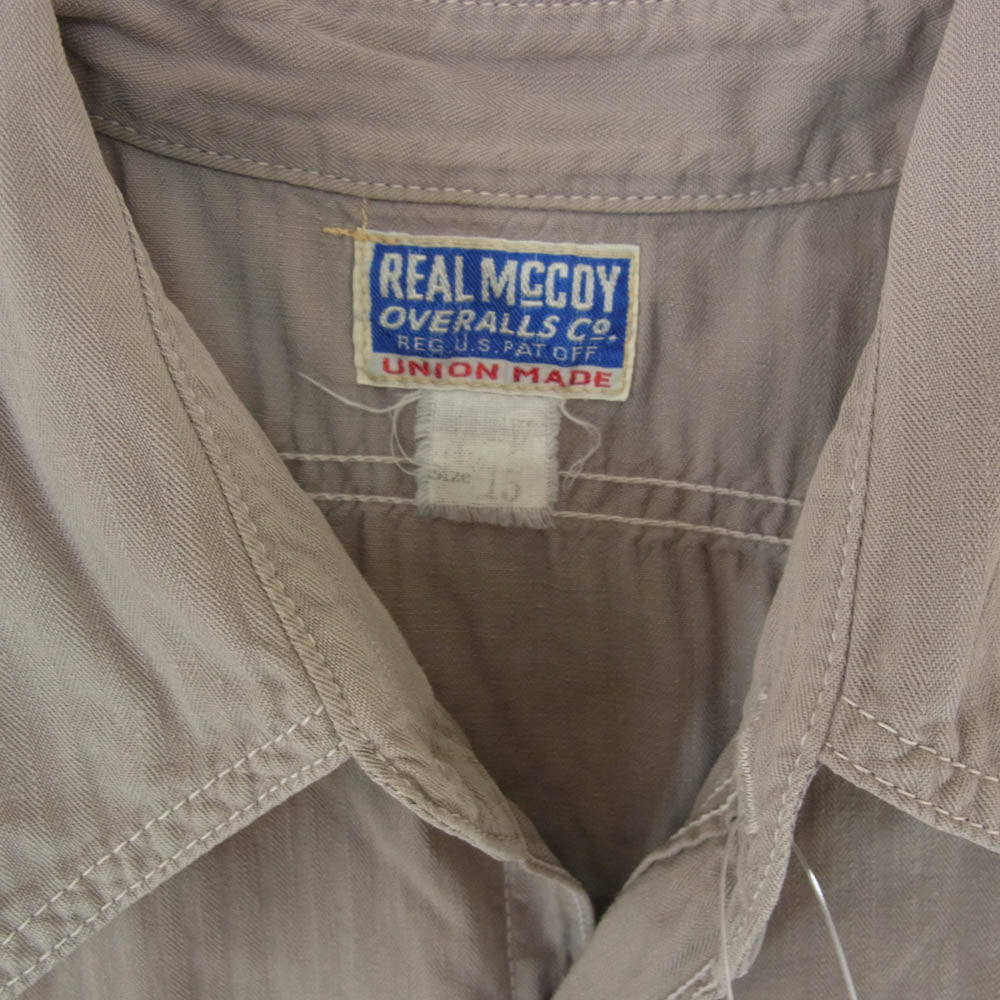 The REAL McCOY'S ザリアルマッコイズ ヘリンボーン 半袖 ワーク シャツ グレー系 15【中古】