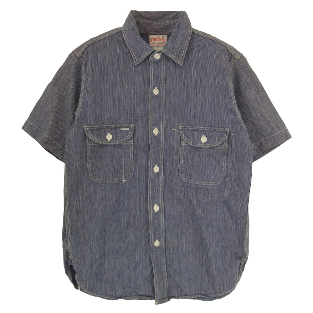 BOOTLEGGERS ブートレガーズ ヒッコリー ストライプ 半袖 シャツ インディゴブルー系 15【中古】