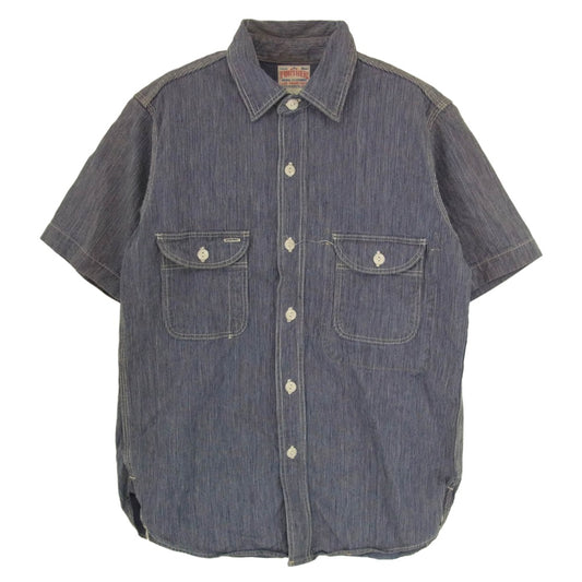 BOOTLEGGERS ブートレガーズ ヒッコリー ストライプ 半袖 シャツ インディゴブルー系 15【中古】