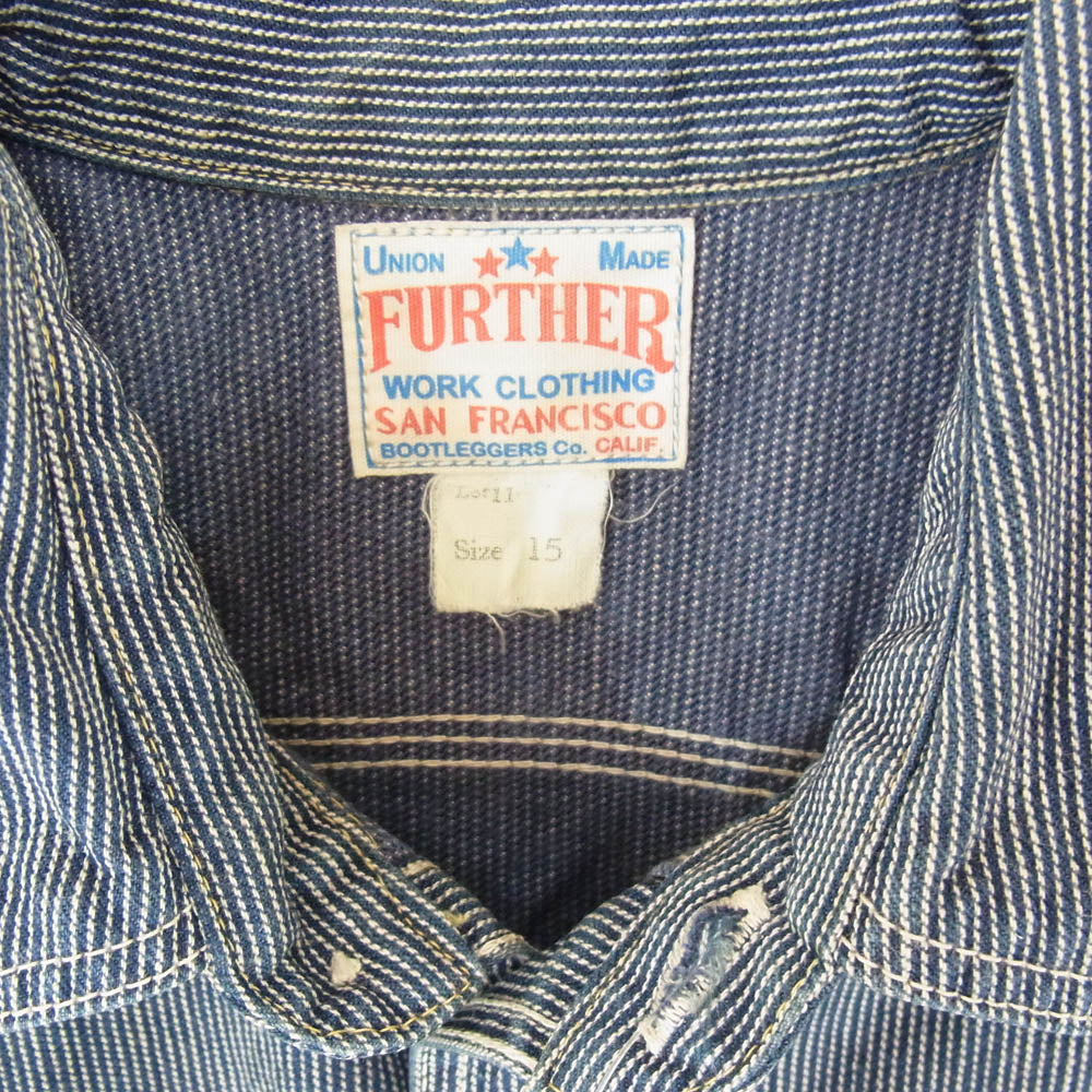 BOOTLEGGERS ブートレガーズ ヒッコリー ストライプ 半袖 シャツ インディゴブルー系 15【中古】