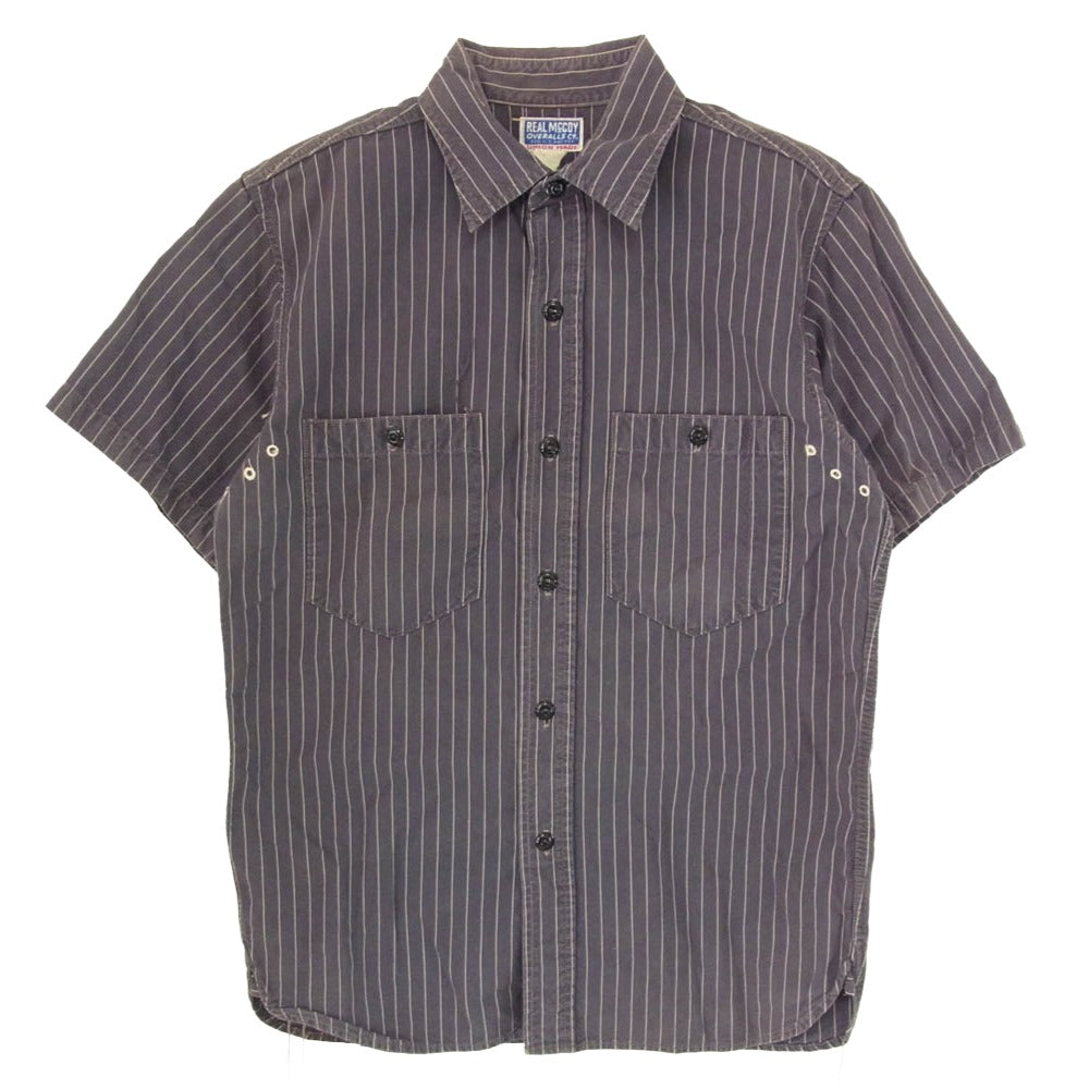 The REAL McCOY'S ザリアルマッコイズ ストライプ 半袖 ワーク シャツ ブラック系 15【中古】