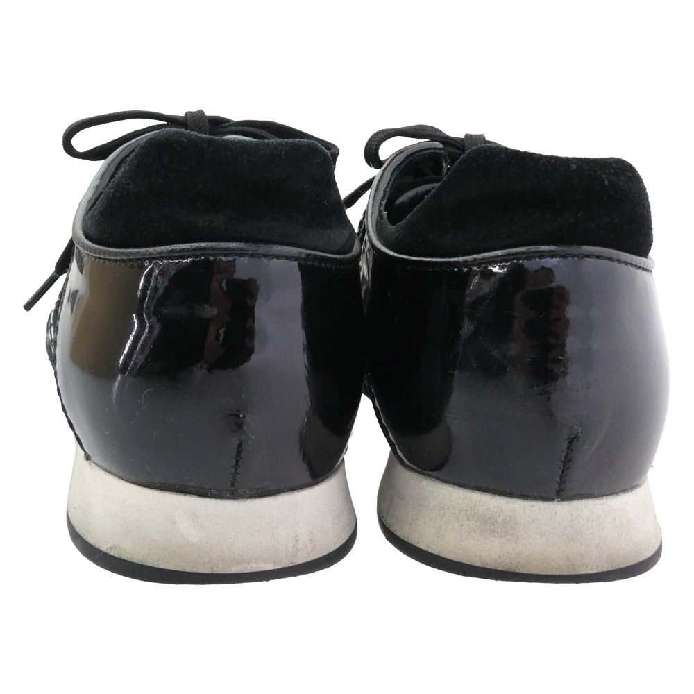 LOUIS VUITTON ルイ・ヴィトン LI0037 パテントレザー スエード コンビ テープロゴ ロートップ スニーカー ブラック系 6.5【中古】