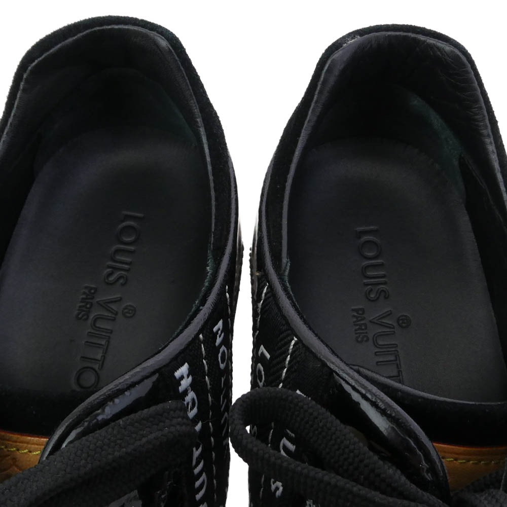 LOUIS VUITTON ルイ・ヴィトン LI0037 パテントレザー スエード コンビ テープロゴ ロートップ スニーカー ブラック系 6.5【中古】
