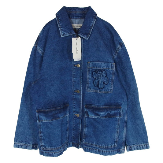 マリメッコ Maridenim Poweri Unikko ウニッコ エンブロイダリー デニムジャケット インディゴブルー系 S【極上美品】【中古】