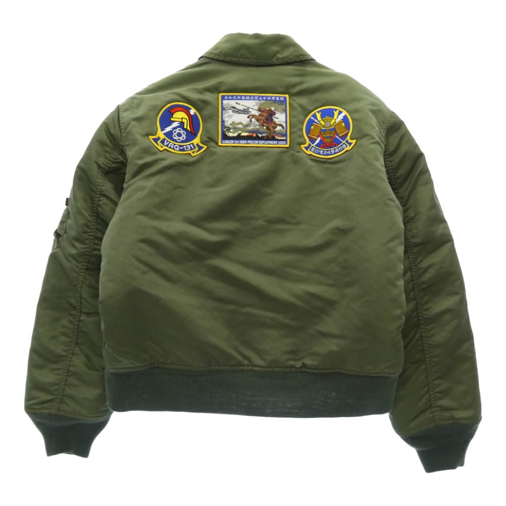 ALPHA アルファ CWU45P ワッペン付き カスタム 裏地キルティング 中綿 ナイロン フライトジャケット カーキ系 M【中古】