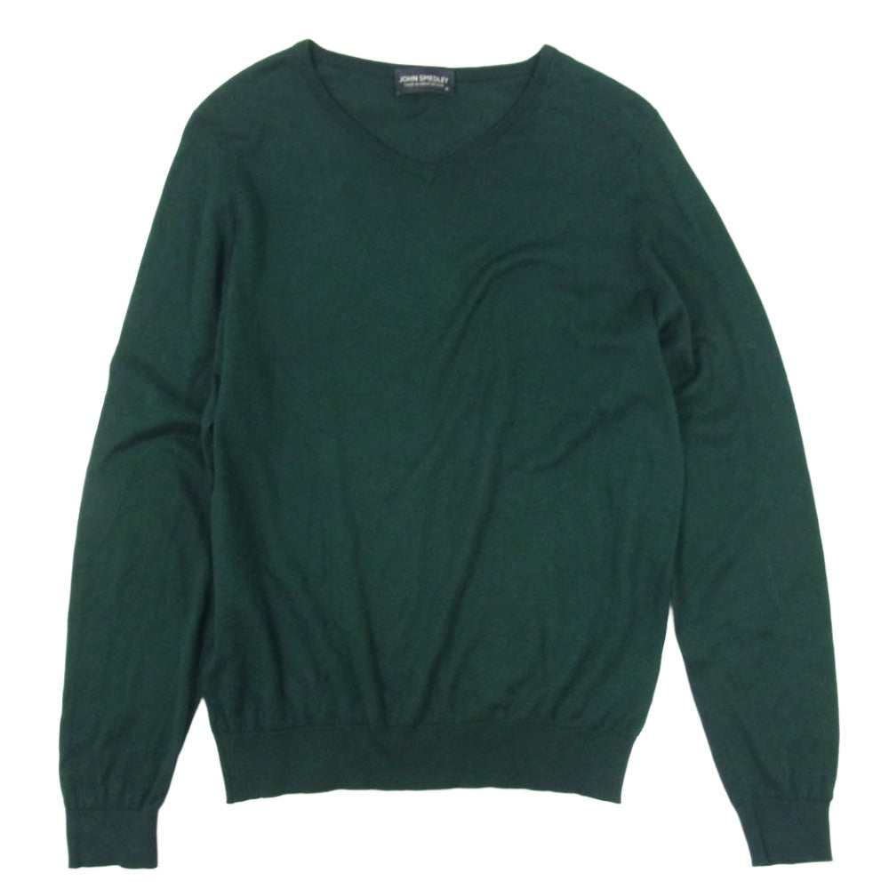 JOHN SMEDLEY ジョンスメドレー 英国製 SEA ISLAND COTTON シー アイランド コットン 30ゲージ Vネック 長袖 ニット セーター グリーン系 M【中古】