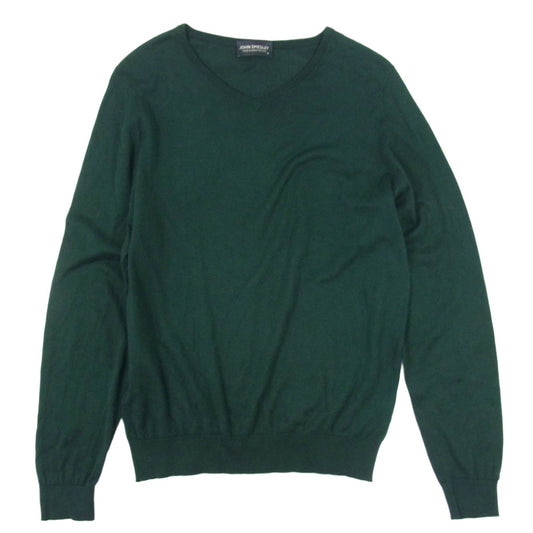 JOHN SMEDLEY ジョンスメドレー 英国製 SEA ISLAND COTTON シー アイランド コットン 30ゲージ Vネック 長袖 ニット セーター グリーン系 M【中古】