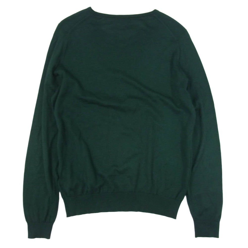 JOHN SMEDLEY ジョンスメドレー 英国製 SEA ISLAND COTTON シー アイランド コットン 30ゲージ Vネック 長袖 ニット セーター グリーン系 M【中古】