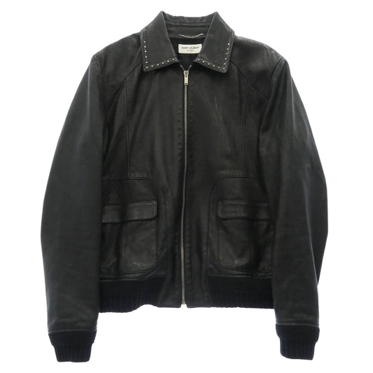 SAINT LAURENT サンローラン 18SS CX62 497577 YC2IF スタッズカラー ラムレザー シングル ライダースジャケット ブラック系 50【中古】