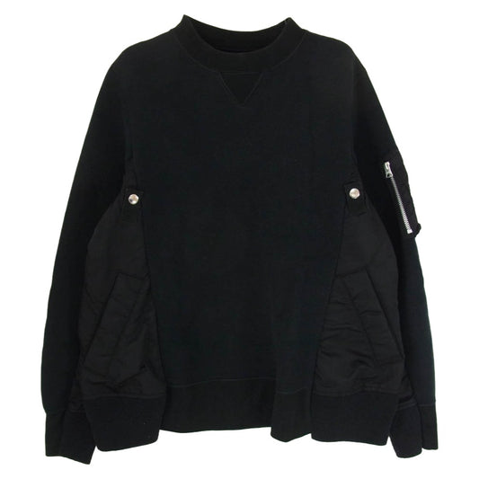 Sacai サカイ SCM-032 Sponge Sweat MA-1 Pullover 異素材ドッキング クルーネック スウェット トレーナー ブラック系 1【中古】