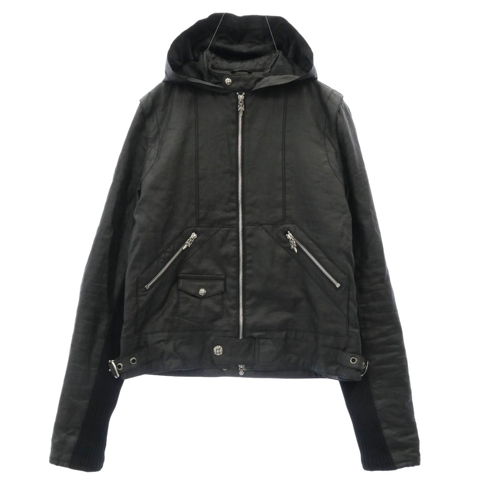 CHROME HEARTS クロムハーツ（原本無） ダガー&クロスボールダブルジップ バックスクロールラベル コーティング パデッド フーデッド ブルゾン ジャケット ブラック系 SM【中古】