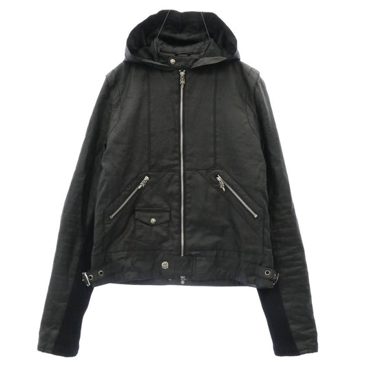 CHROME HEARTS クロムハーツ（原本無） ダガー&クロスボールダブルジップ バックスクロールラベル コーティング パデッド フーデッド ブルゾン ジャケット ブラック系 SM【中古】