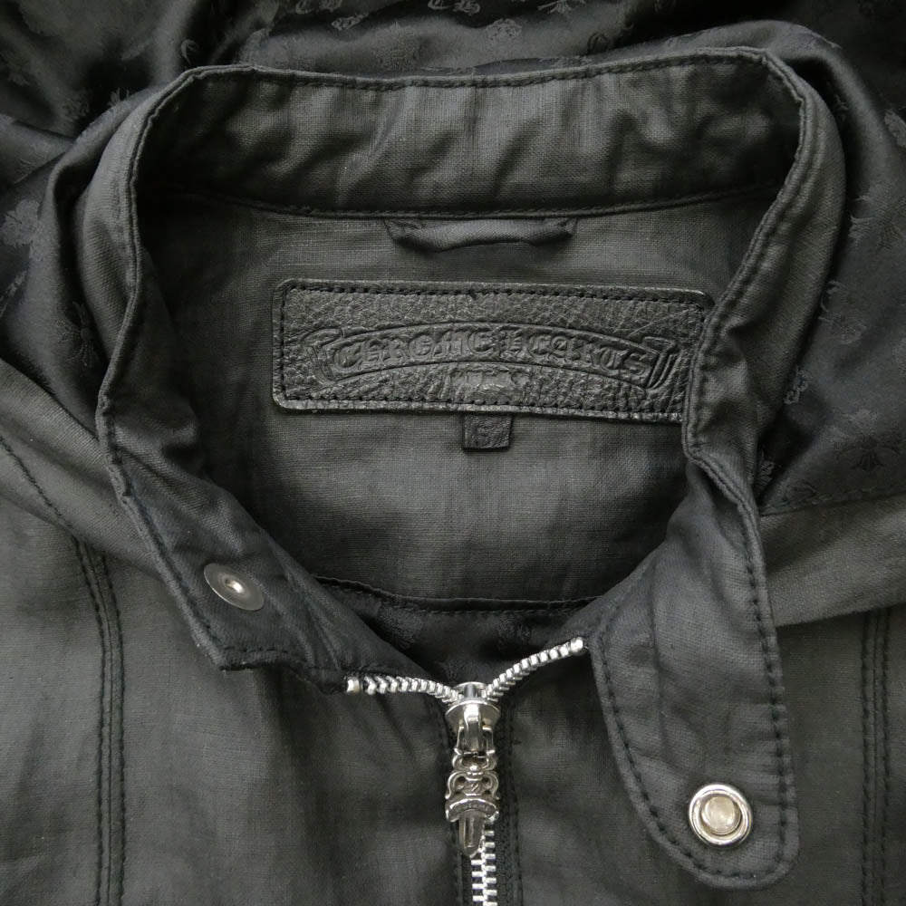 CHROME HEARTS クロムハーツ（原本無） ダガー&クロスボールダブルジップ バックスクロールラベル コーティング パデッド フーデッド ブルゾン ジャケット ブラック系 SM【中古】