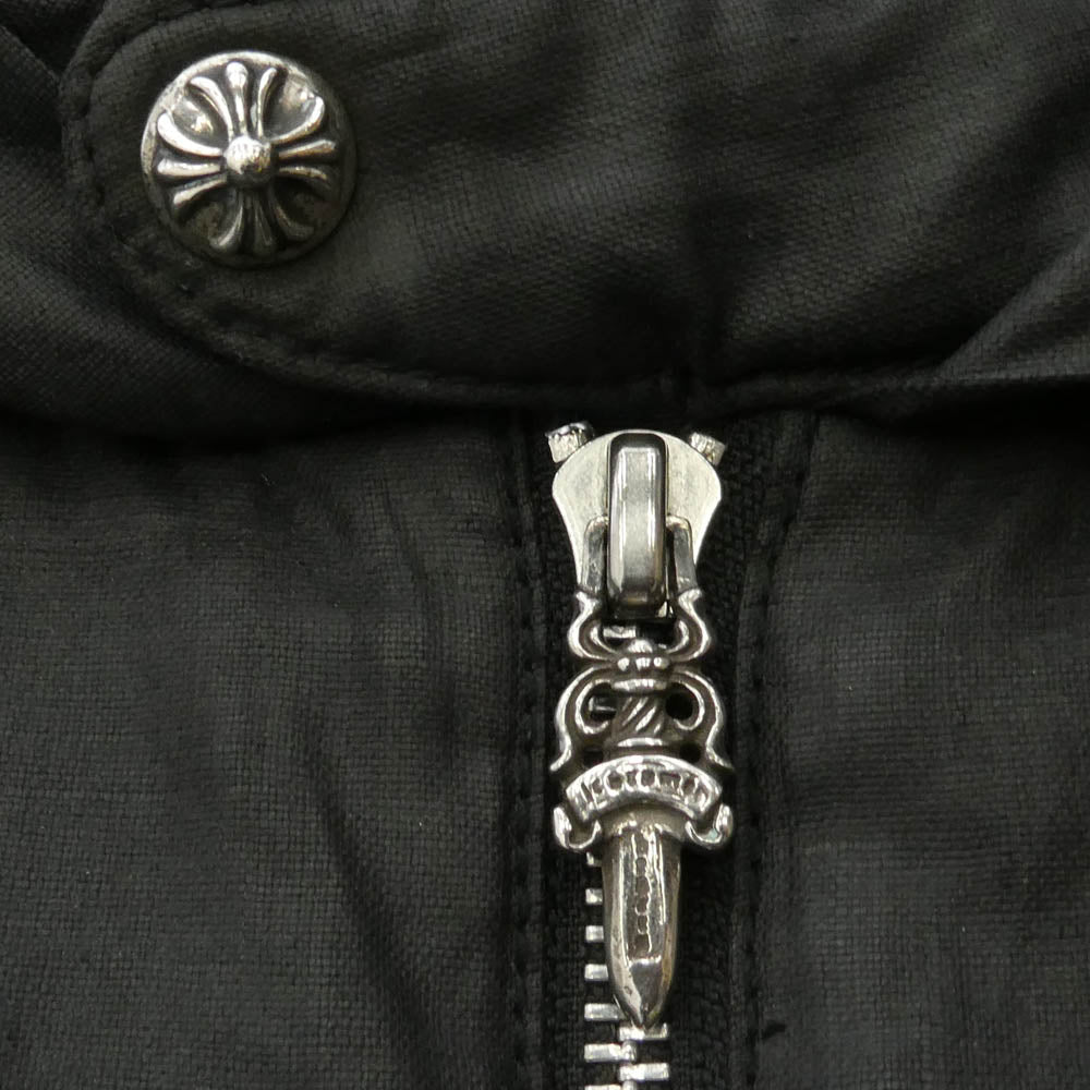 CHROME HEARTS クロムハーツ（原本無） ダガー&クロスボールダブルジップ バックスクロールラベル コーティング パデッド フーデッド ブルゾン ジャケット ブラック系 SM【中古】