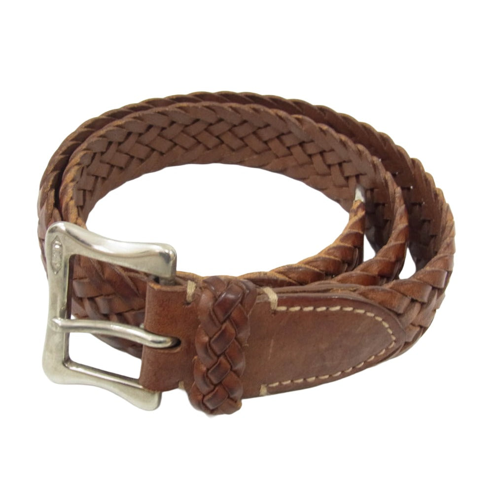 J&M Davidson ジェイアンドエムデヴィッドソン レザー メッシュ 編み込み ベルト ブラウン系 28インチ【中古】