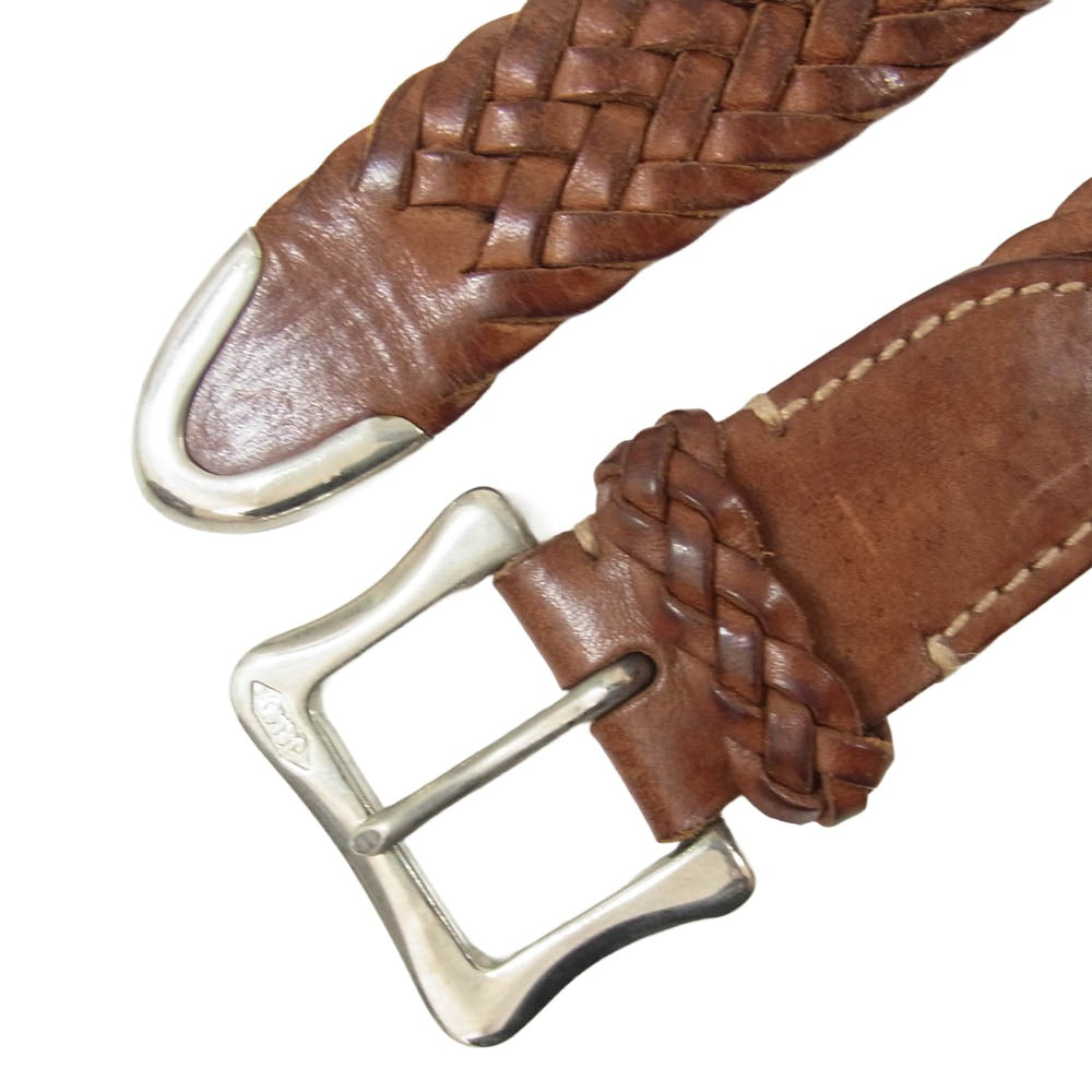 J&M Davidson ジェイアンドエムデヴィッドソン レザー メッシュ 編み込み ベルト ブラウン系 28インチ【中古】
