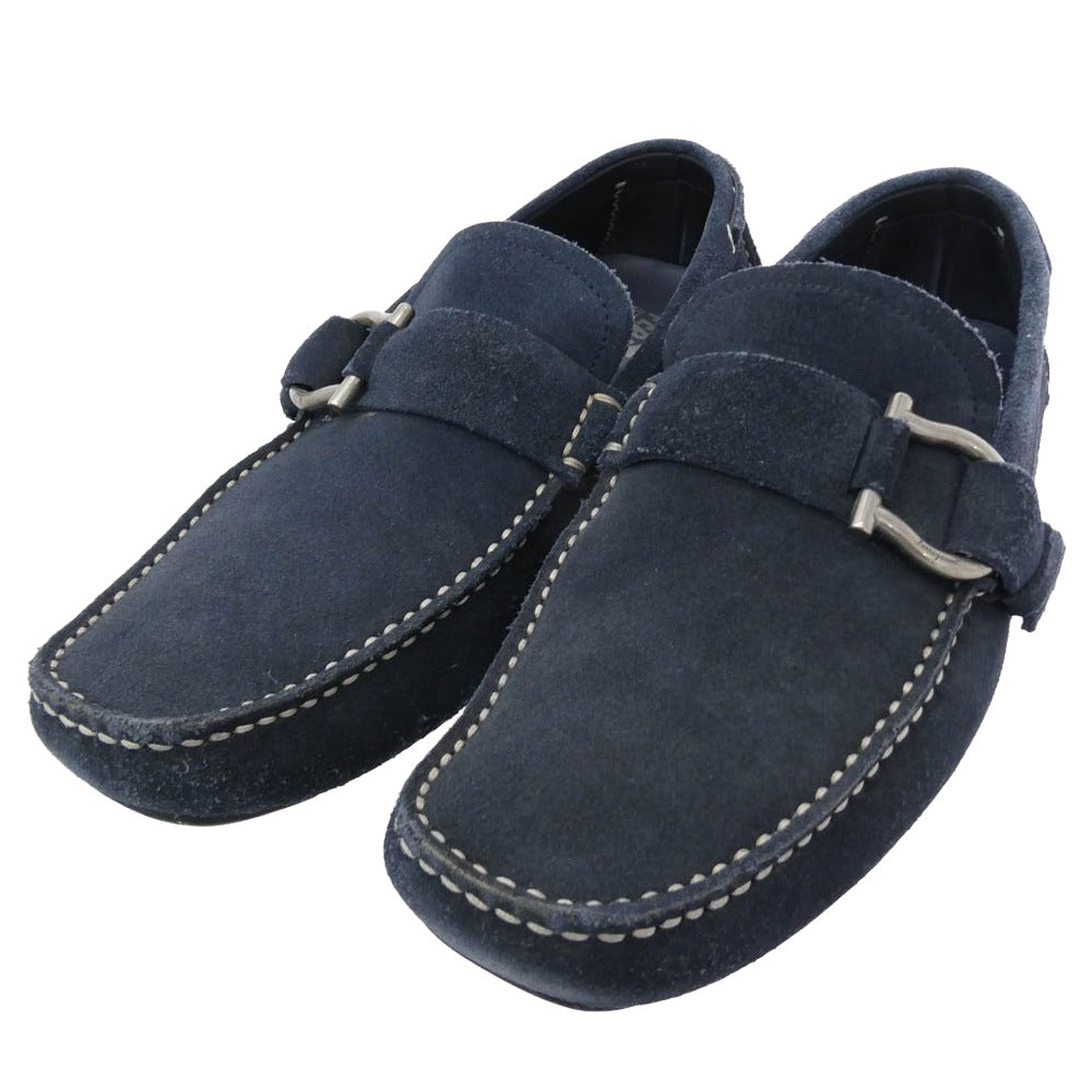 Salvatore Ferragamo サルヴァトーレフェラガモ ガンチーニストラップ スエード ドライビング シューズ ネイビー系 7.5EE【中古】