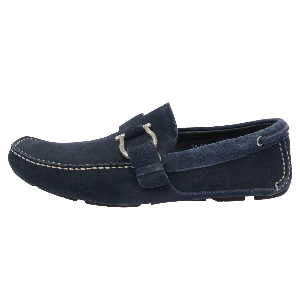 Salvatore Ferragamo サルヴァトーレフェラガモ ガンチーニストラップ スエード ドライビング シューズ ネイビー系 7.5EE【中古】