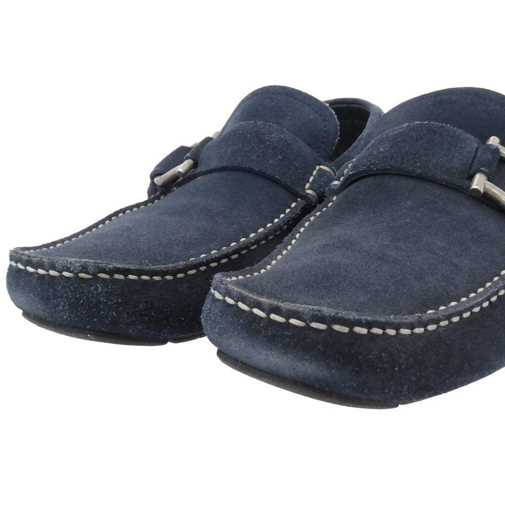 Salvatore Ferragamo サルヴァトーレフェラガモ ガンチーニストラップ スエード ドライビング シューズ ネイビー系 7.5EE【中古】