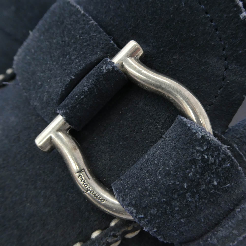 Salvatore Ferragamo サルヴァトーレフェラガモ ガンチーニストラップ スエード ドライビング シューズ ネイビー系 7.5EE【中古】