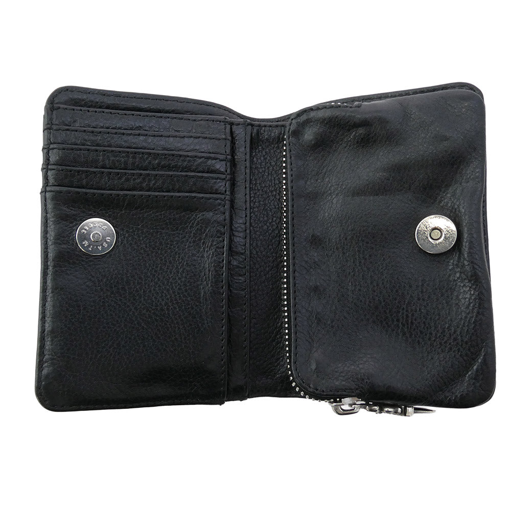 CHROME HEARTS クロムハーツ（原本無） JOEY ジョーイ スクロールラベル レザー ウォレット 財布 ブラック系【中古】