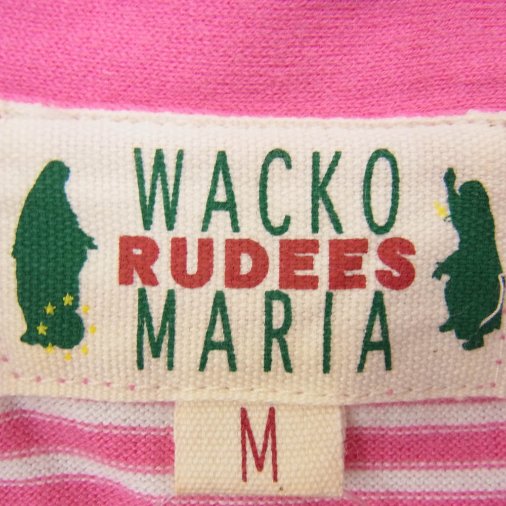 WACKO MARIA ワコマリア マリアワッペン ボーダー 半袖 ポロシャツ ピンク系 M【中古】
