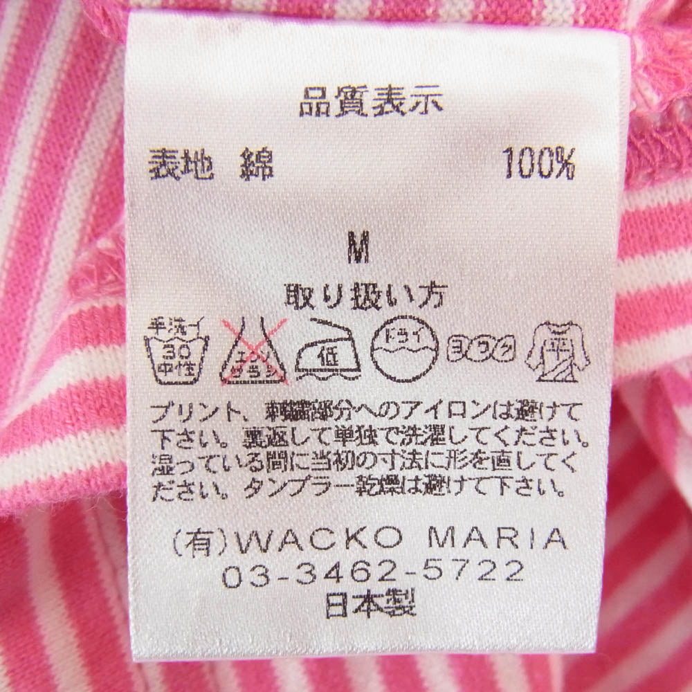 WACKO MARIA ワコマリア マリアワッペン ボーダー 半袖 ポロシャツ ピンク系 M【中古】