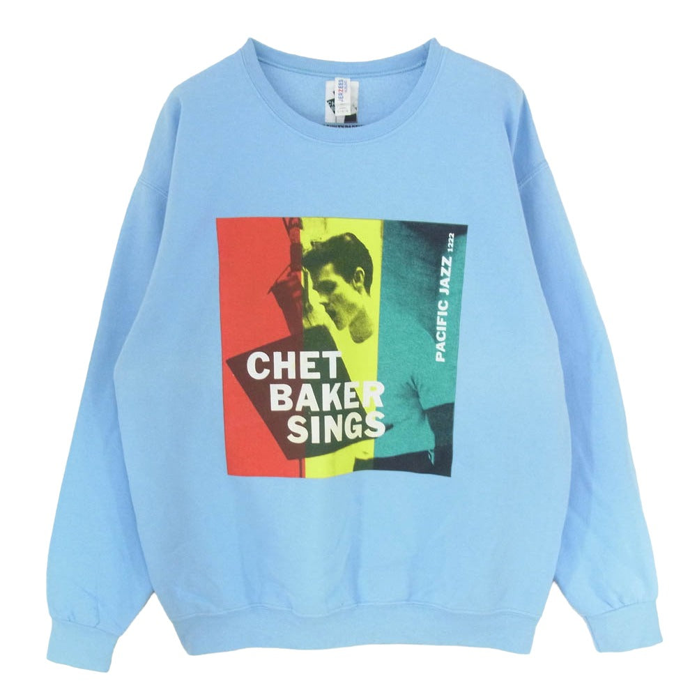 WACKO MARIA ワコマリア x CHET BAKER チェットベイカー プリント クルーネック 長袖 スウェット ライトブルー系 L【中古】