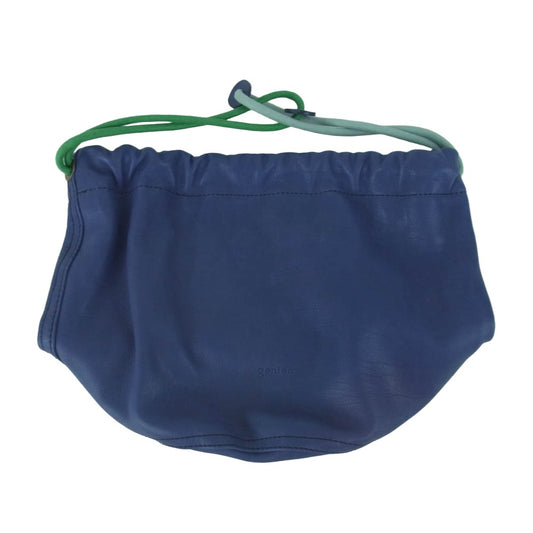 genten ゲンテン 49586-84 ギャランティ付属 MANNINE マンナイン レザー 巾着 バッグ ポーチ ブルー系【中古】