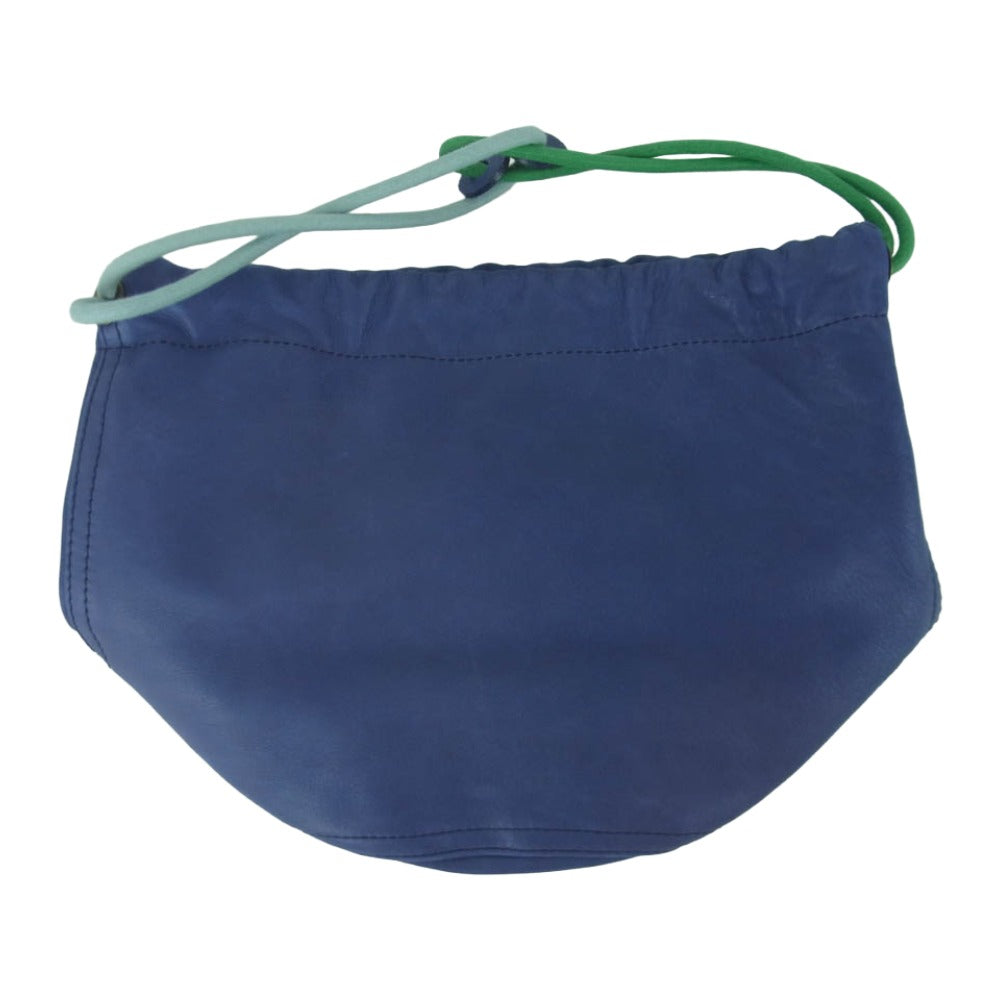 genten ゲンテン 49586-84 ギャランティ付属 MANNINE マンナイン レザー 巾着 バッグ ポーチ ブルー系【中古】