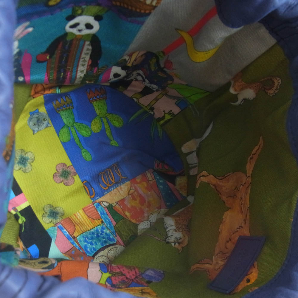 genten ゲンテン 49586-84 ギャランティ付属 MANNINE マンナイン レザー 巾着 バッグ ポーチ ブルー系【中古】