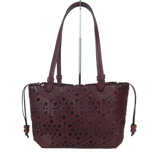 genten ゲンテン 44805-94 ギャランティ付属 カットワーク レザー カレイド トート バッグ ワインレッド系【中古】