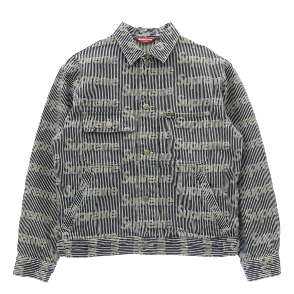 Supreme シュプリーム 24SS Denim Chore Trucker Jacket ロゴ ストライプ デニム チョア トラッカー ジャケット ブルー系 ホワイト系 S【中古】