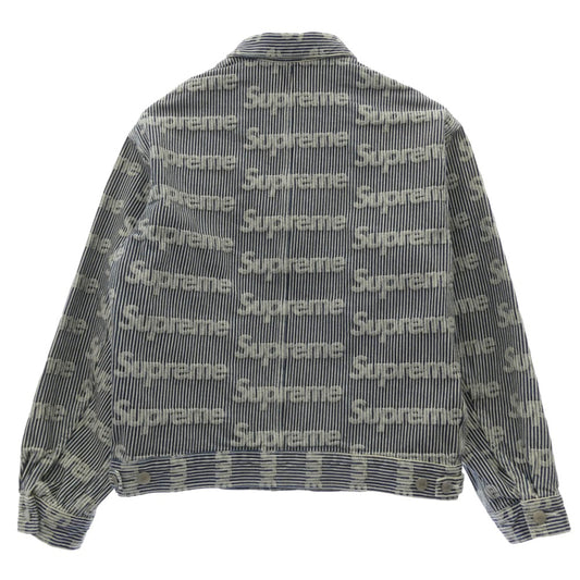 Supreme シュプリーム 24SS Denim Chore Trucker Jacket ロゴ ストライプ デニム チョア トラッカー ジャケット ブルー系 ホワイト系 S【中古】